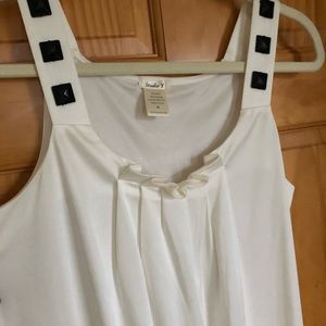Tank top/blouse, Ivory w/black rhinestones and pleading in the front, NEVER WORN